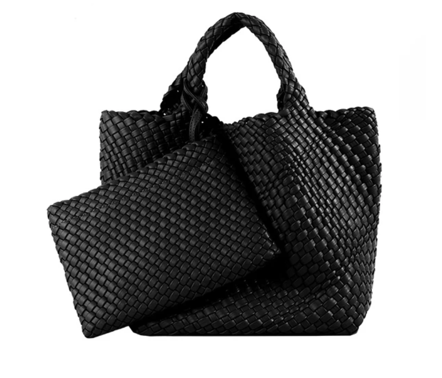 Women PU Leather Knitting Handbag Lady Fashion Classic Tote Female Quality Hand-woven Basket Shoulder Bag Messenger with Purse 24Hr Smart