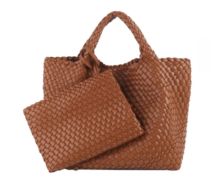 Women PU Leather Knitting Handbag Lady Fashion Classic Tote Female Quality Hand-woven Basket Shoulder Bag Messenger with Purse 24Hr Smart