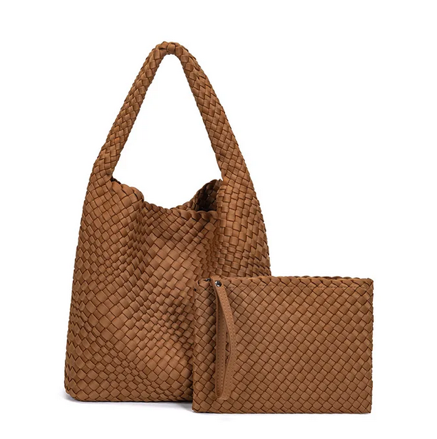 Neoprene Leather Woven Underarm Bag Pure Hand-woven Bags Basket Design Large Capacity Shoulder Bag Commuter Classic Handbag 24Hr Smart