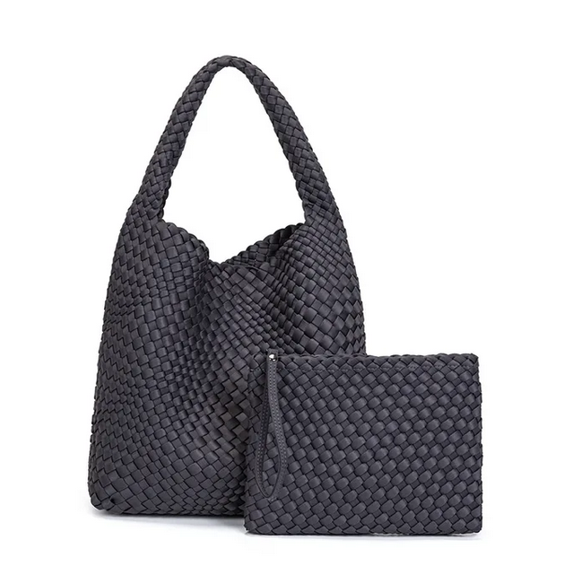 Neoprene Leather Woven Underarm Bag Pure Hand-woven Bags Basket Design Large Capacity Shoulder Bag Commuter Classic Handbag 24Hr Smart