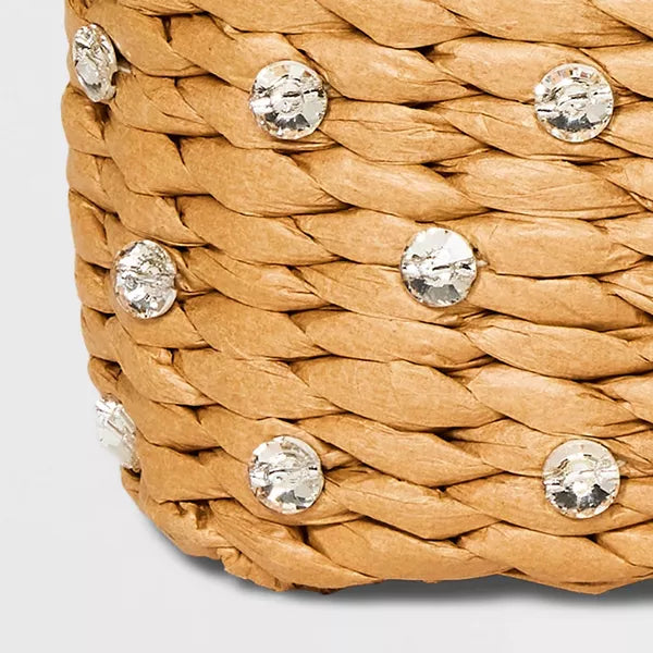 Mini Embellished Straw Bucket Bag 24Hr Smart