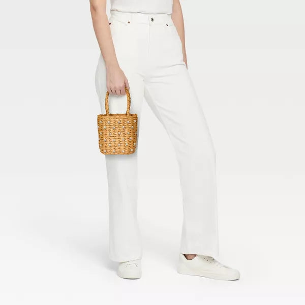 Mini Embellished Straw Bucket Bag 24Hr Smart