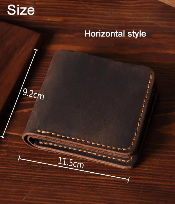Handmade Vintage Crazy horse Genuine Leather Men Wallet Men Purse Leather Short Card Wallet for Male Money Clips Money bag 24Hr Smart