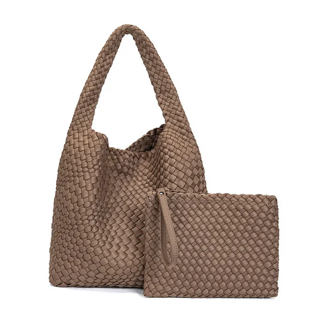 Neoprene Leather Woven Underarm Bag Pure Hand-woven Bags Basket Design Large Capacity Shoulder Bag Commuter Classic Handbag 24Hr Smart