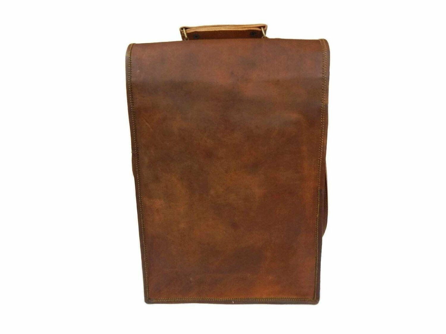 Vintage Vertical Camel-Hide Leather Messenger Briefcase Bag Man Business Laptop