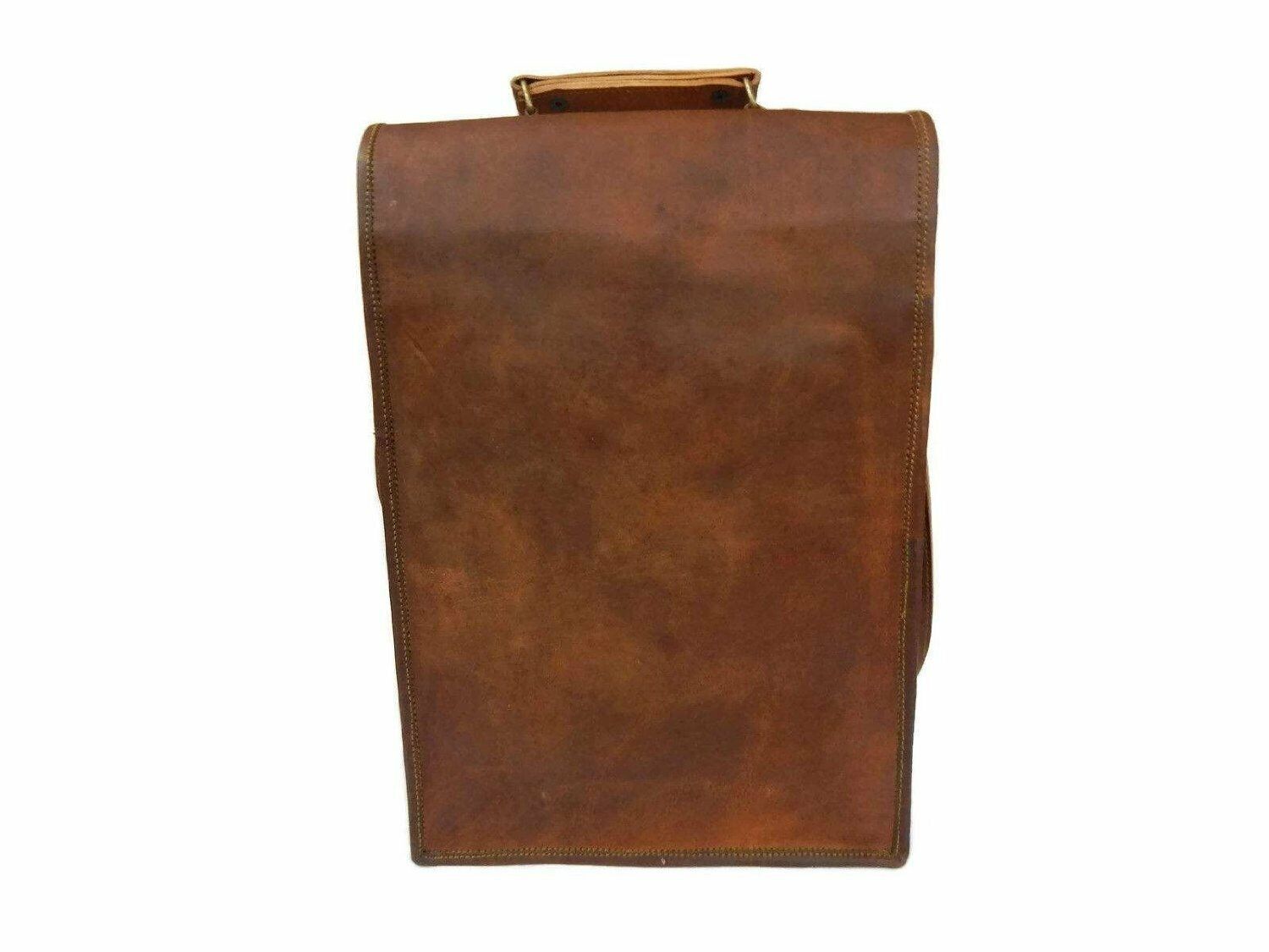 Vintage Vertical Camel-Hide Leather Messenger Briefcase Bag Man Business Laptop 24Hr Smart