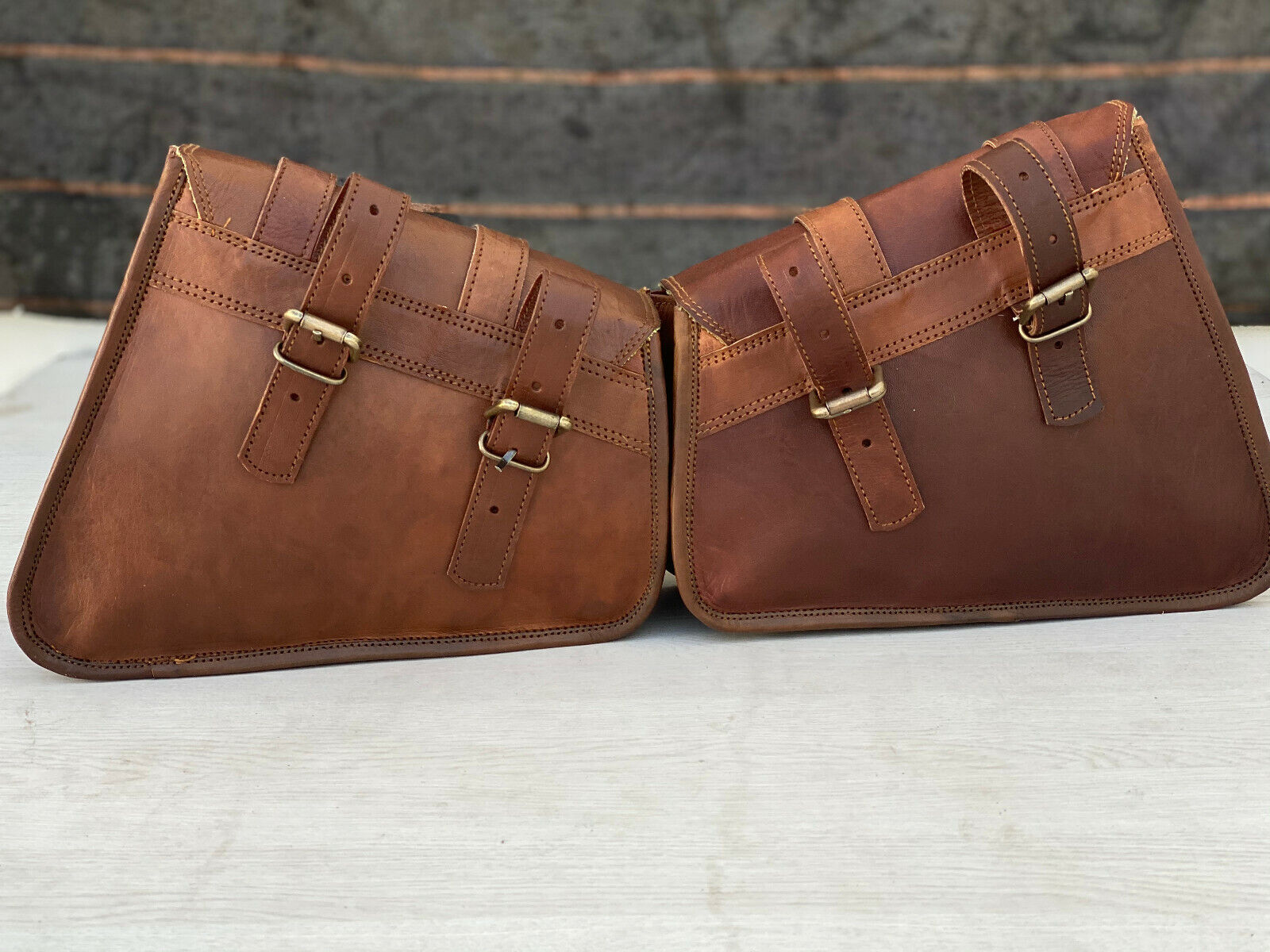 Leather Motorcycle Bags 3 Pouch Side Three Panniers ( 2 Saddel Bag+1 Tool Bag) 24Hr Smart