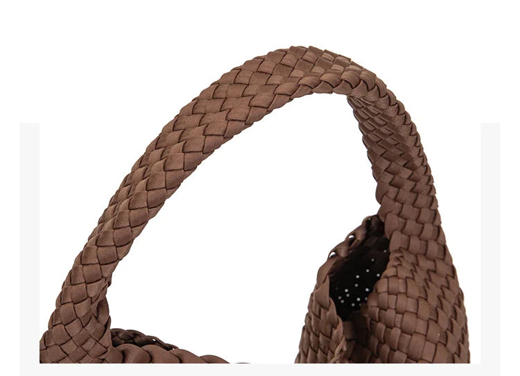 Neoprene Leather Woven Underarm Bag Pure Hand-woven Bags Basket Design Large Capacity Shoulder Bag Commuter Classic Handbag 24Hr Smart