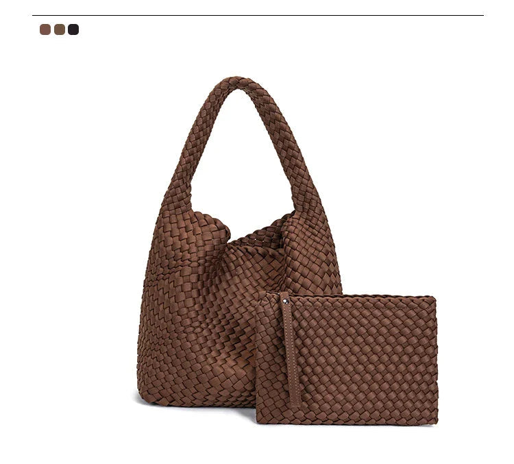 Neoprene Leather Woven Underarm Bag Pure Hand-woven Bags Basket Design Large Capacity Shoulder Bag Commuter Classic Handbag 24Hr Smart