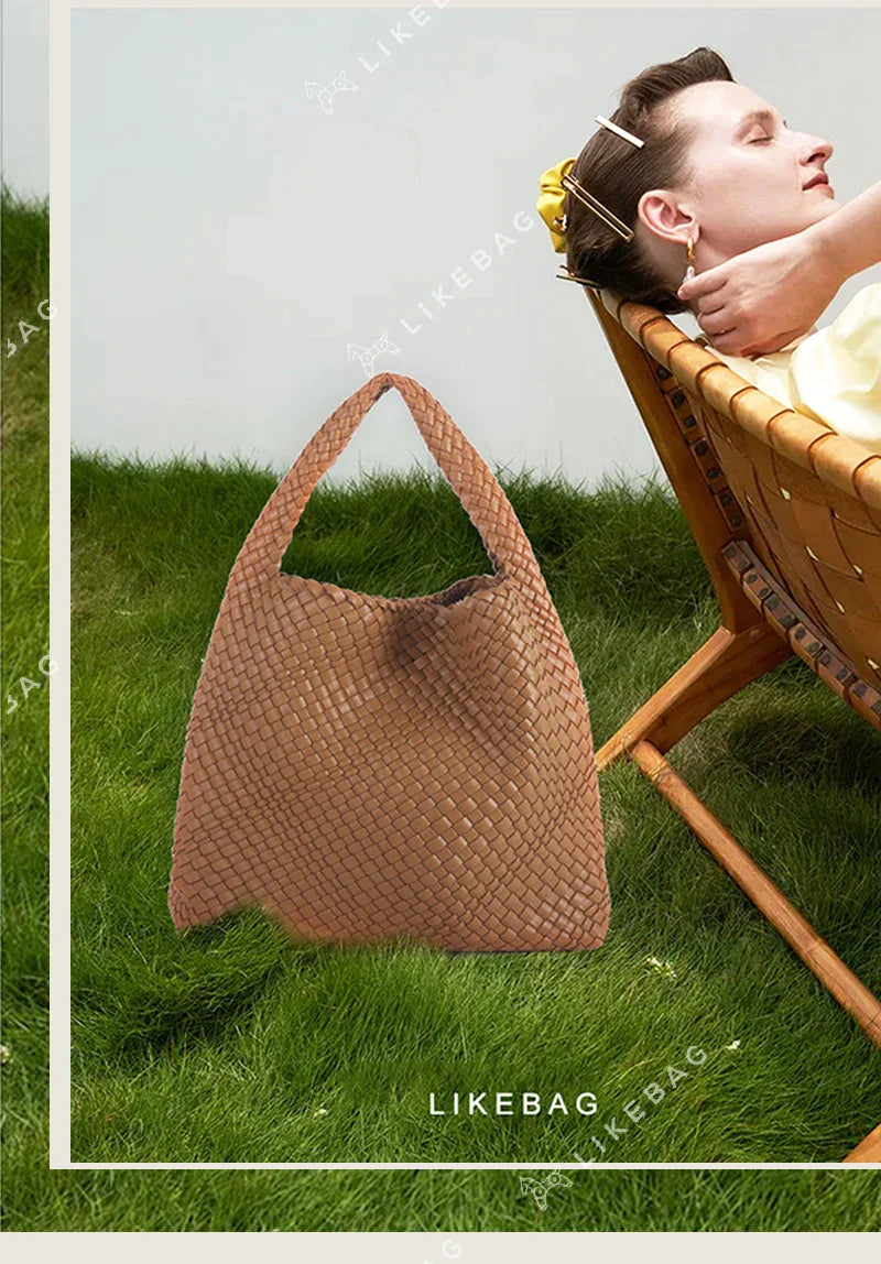 LIKEBAG Fashion Ladies Original Hand Woven Handbag PU Leather Woven Women Large Capacity Tote Bag With Small Bag 24Hr Smart