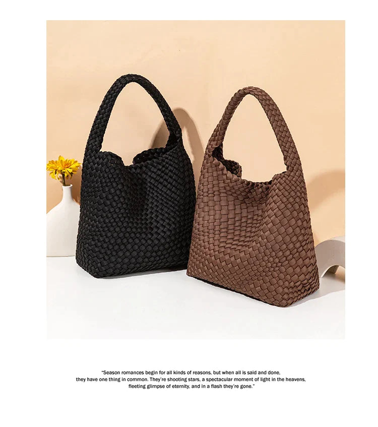 Neoprene Leather Woven Underarm Bag Pure Hand-woven Bags Basket Design Large Capacity Shoulder Bag Commuter Classic Handbag 24Hr Smart