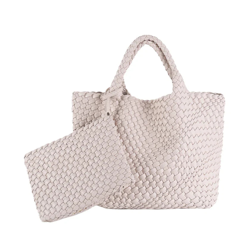 Women PU Leather Knitting Handbag Lady Fashion Classic Tote Female Quality Hand-woven Basket Shoulder Bag Messenger with Purse 24Hr Smart
