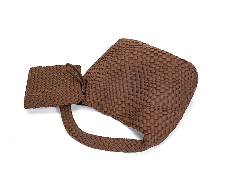 Neoprene Leather Woven Underarm Bag Pure Hand-woven Bags Basket Design Large Capacity Shoulder Bag Commuter Classic Handbag 24Hr Smart