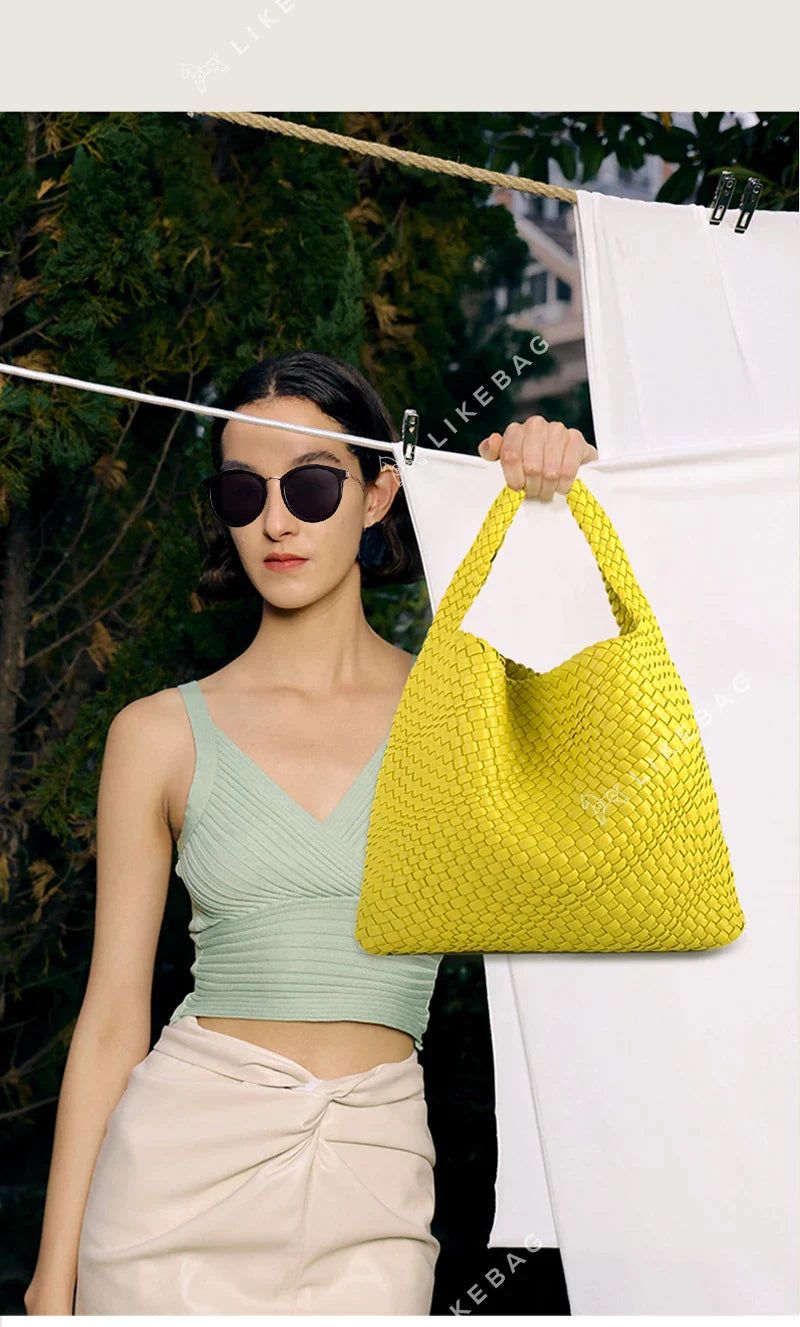 LIKEBAG Fashion Ladies Original Hand Woven Handbag PU Leather Woven Women Large Capacity Tote Bag With Small Bag 24Hr Smart