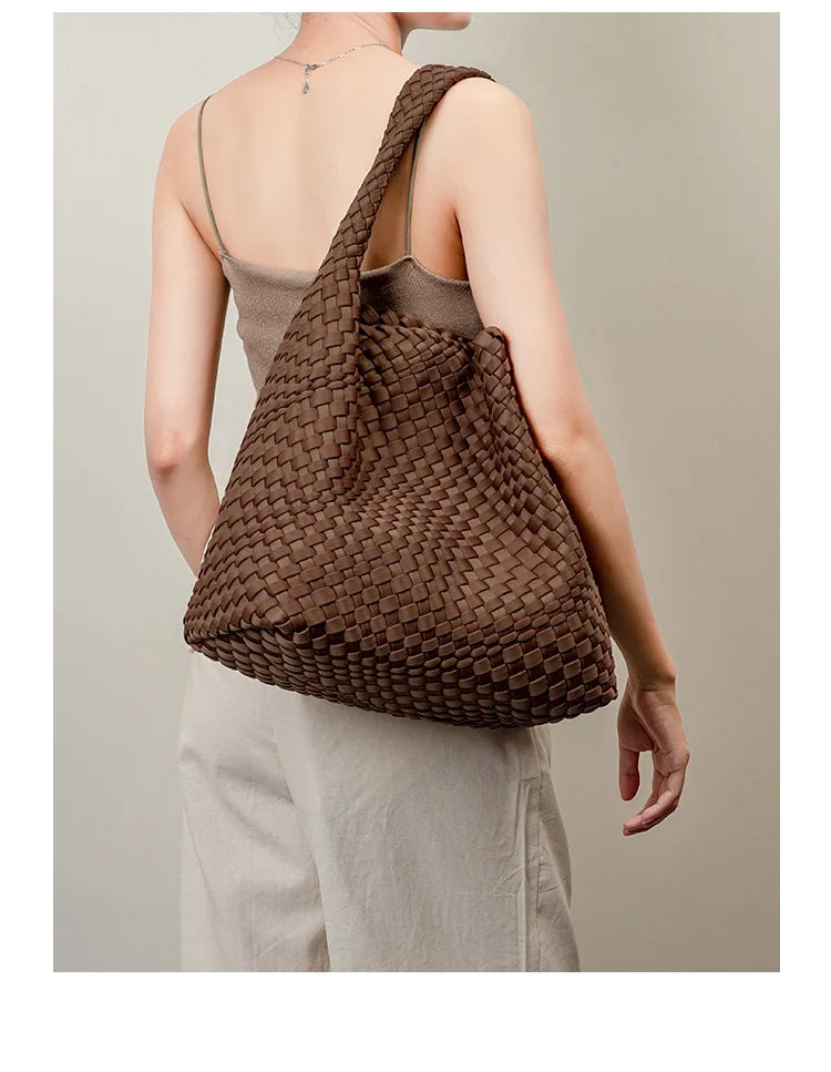 Neoprene Leather Woven Underarm Bag Pure Hand-woven Bags Basket Design Large Capacity Shoulder Bag Commuter Classic Handbag 24Hr Smart
