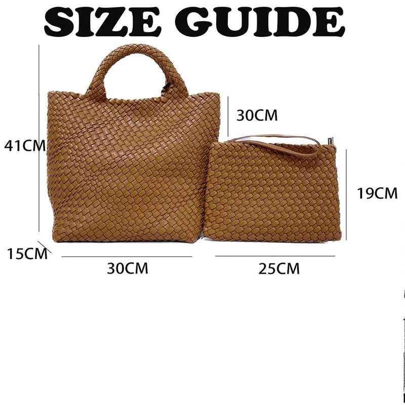 Women PU Leather Knitting Handbag Lady Fashion Classic Tote Female Quality Hand-woven Basket Shoulder Bag Messenger with Purse 24Hr Smart