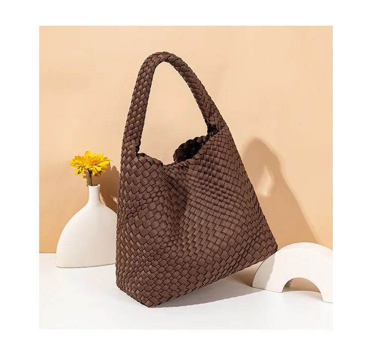 Neoprene Leather Woven Underarm Bag Pure Hand-woven Bags Basket Design Large Capacity Shoulder Bag Commuter Classic Handbag 24Hr Smart