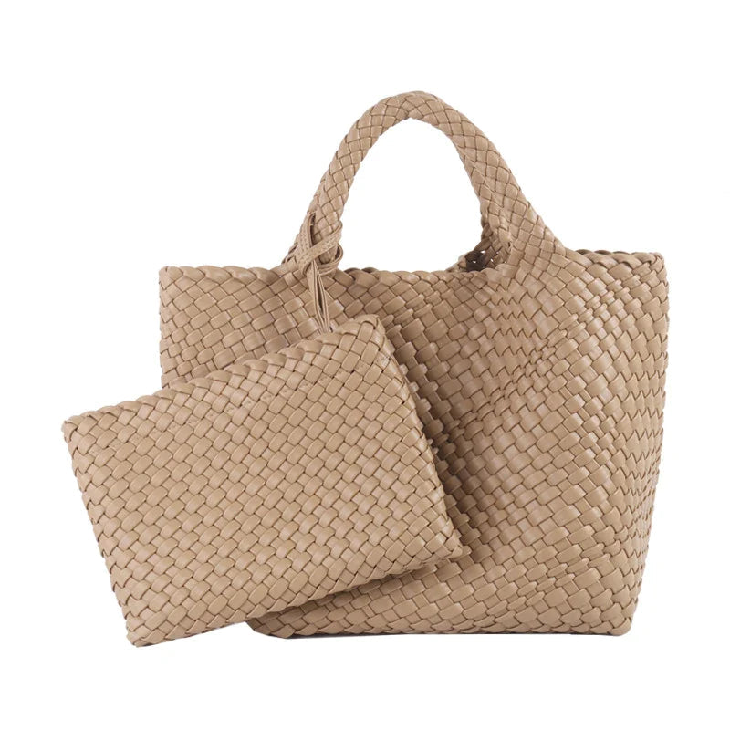 Women PU Leather Knitting Handbag Lady Fashion Classic Tote Female Quality Hand-woven Basket Shoulder Bag Messenger with Purse 24Hr Smart