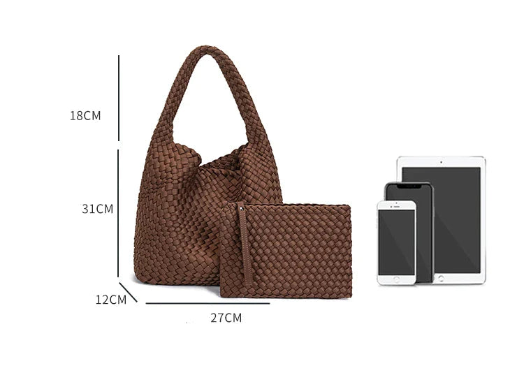 Neoprene Leather Woven Underarm Bag Pure Hand-woven Bags Basket Design Large Capacity Shoulder Bag Commuter Classic Handbag 24Hr Smart
