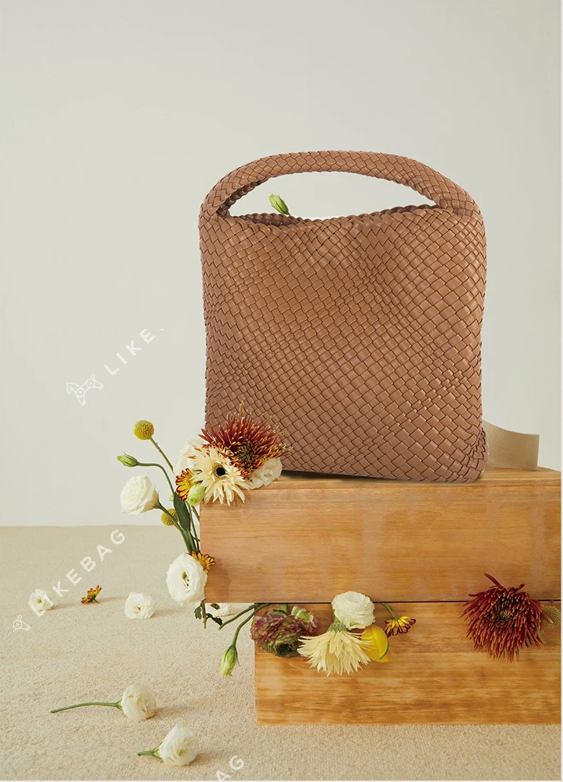 LIKEBAG Fashion Ladies Original Hand Woven Handbag PU Leather Woven Women Large Capacity Tote Bag With Small Bag 24Hr Smart