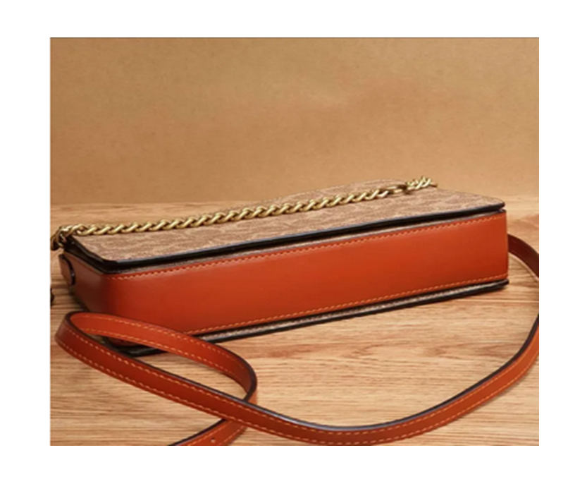 Coach Signature Chain Tan Rust Calf Leather Crossbody Bag For Women 24Hr Smart