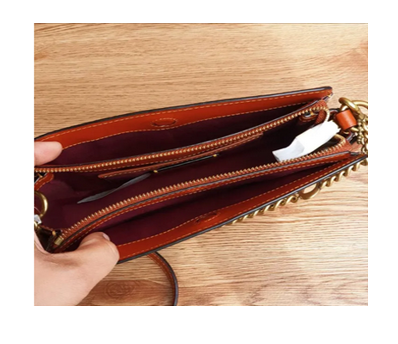 Coach Signature Chain Tan Rust Calf Leather Crossbody Bag For Women 24Hr Smart