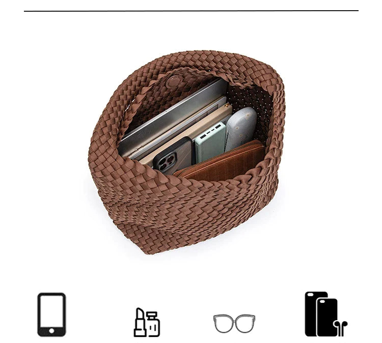 Neoprene Leather Woven Underarm Bag Pure Hand-woven Bags Basket Design Large Capacity Shoulder Bag Commuter Classic Handbag 24Hr Smart