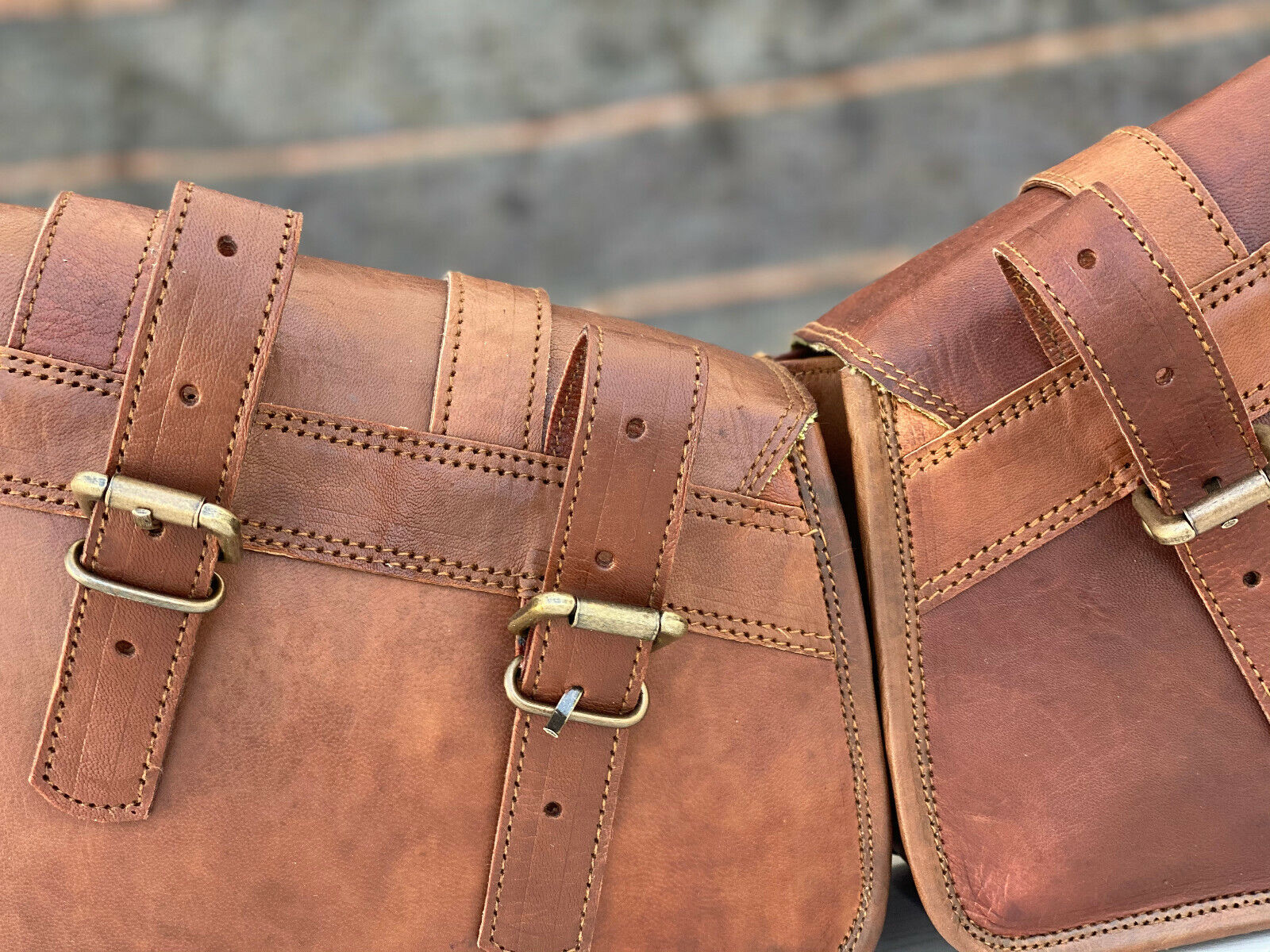 Leather Motorcycle Bags 3 Pouch Side Three Panniers ( 2 Saddel Bag+1 Tool Bag) 24Hr Smart