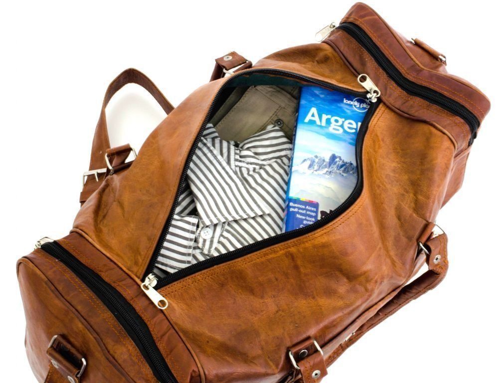 New Men's genuine Brown Leather Retro vintage Large Round duffle travel gym bag 24Hr Smart