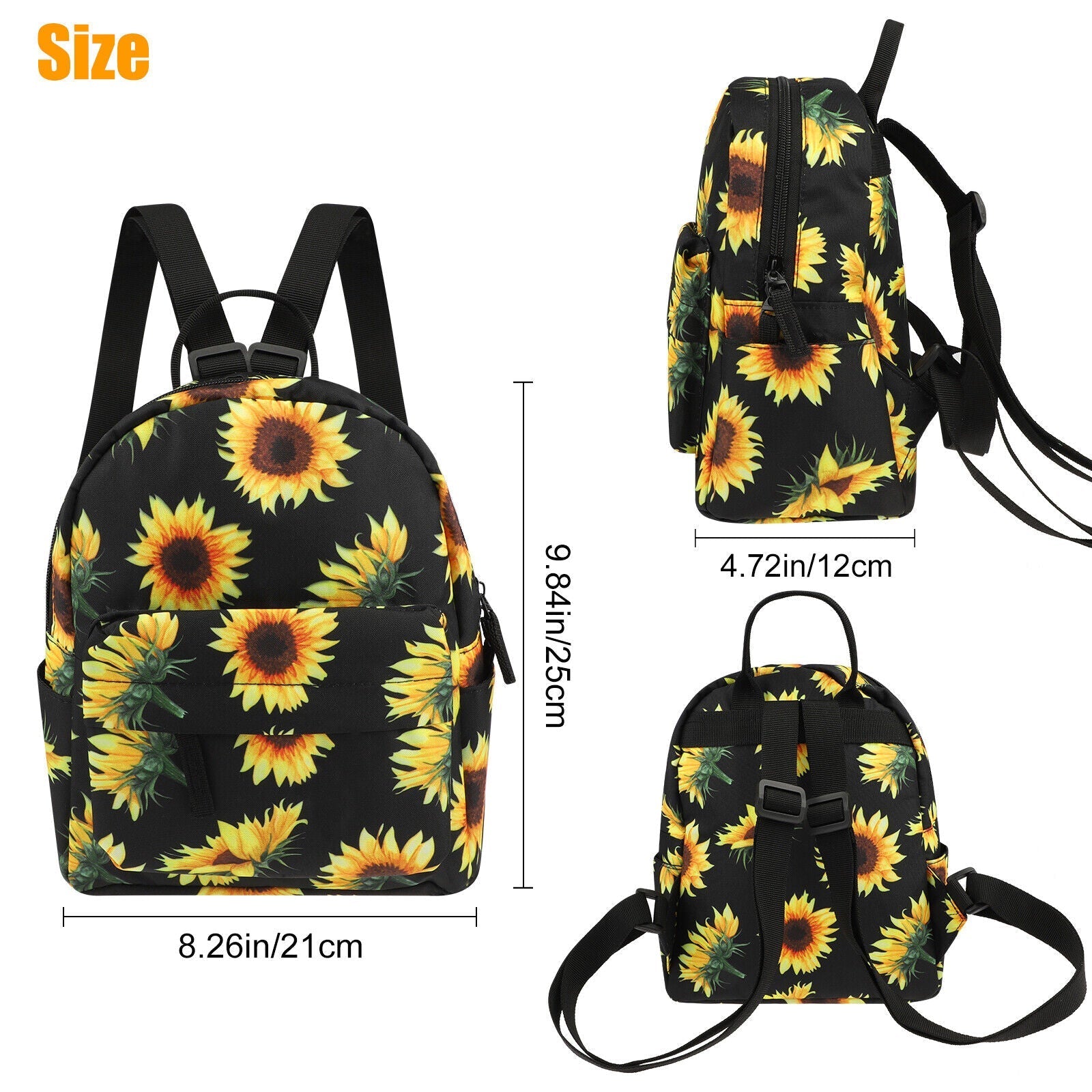 Waterproof Sunflower Backpack Women Purse Shoulder Rucksack Travel Bag Handbag 24Hr Smart