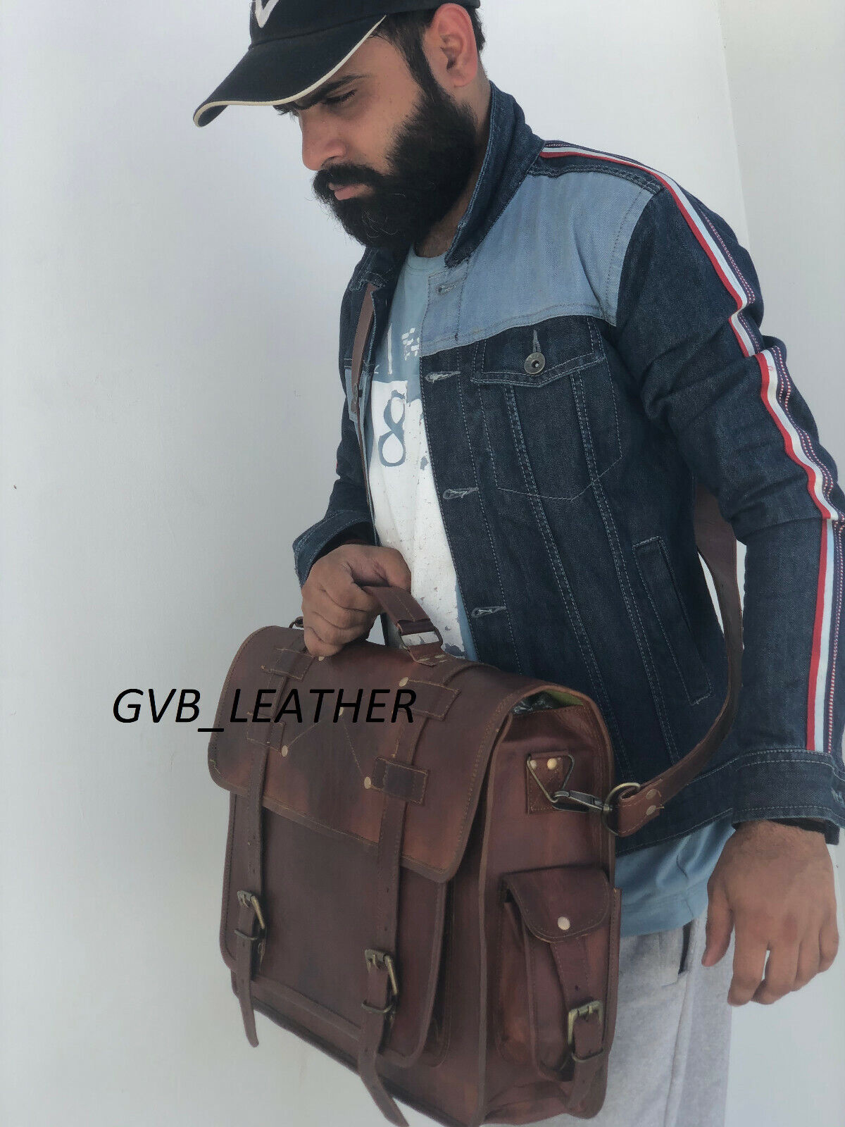 Men Vintage Briefcase Satchel Flap Design Leather Laptop Messenger Bag Shoulder 24Hr Smart