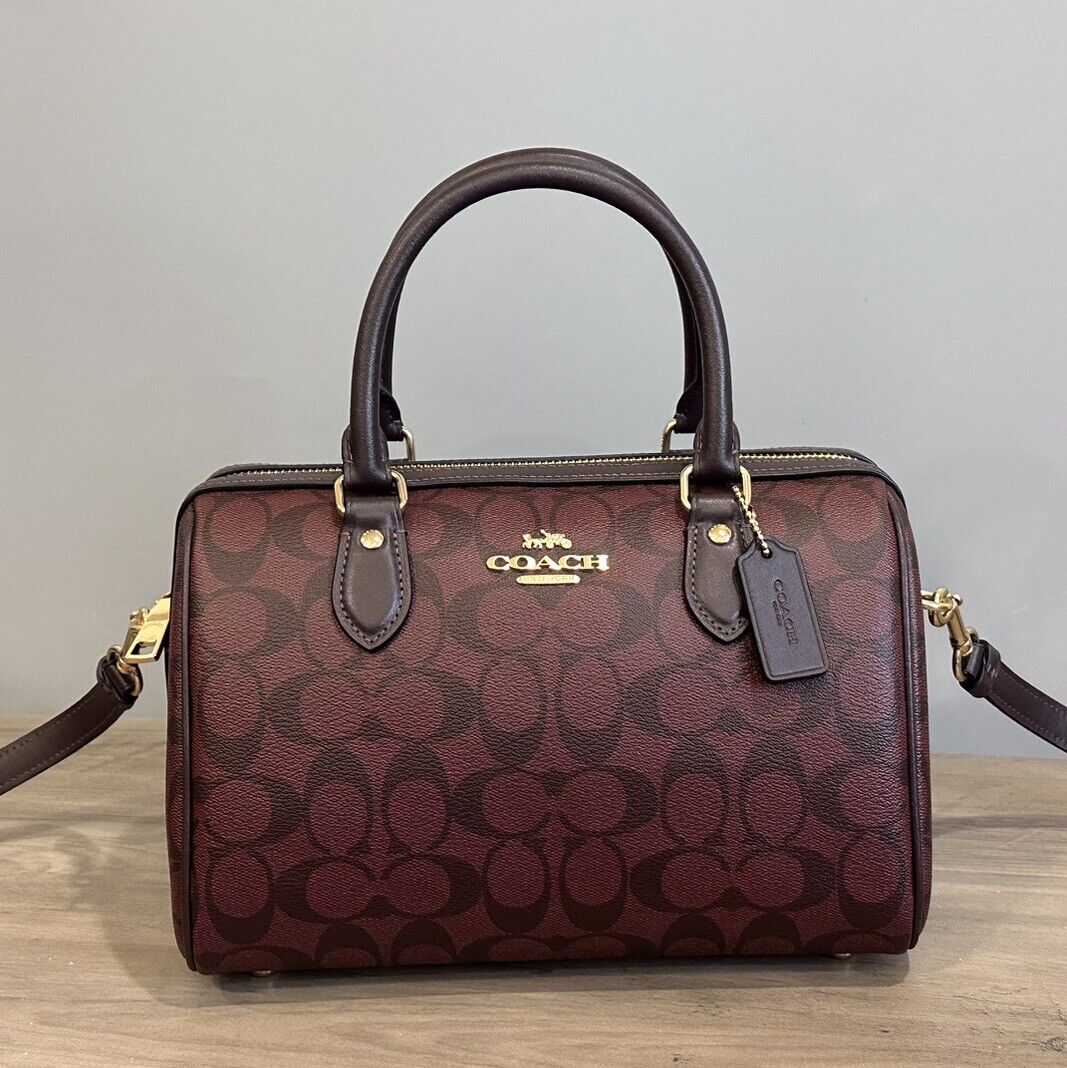 COACH CH280 Rowan Satchel Bag Signature Canvas & Leather Crossbody Oxblood Multi 24Hr Smart