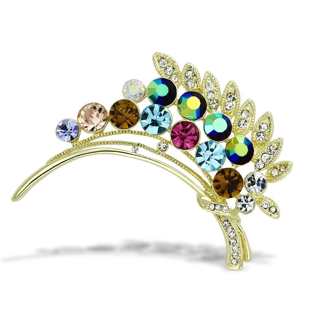 LO2929 - Flash Gold White Metal Brooches with Top Grade Crystal in Multi Color