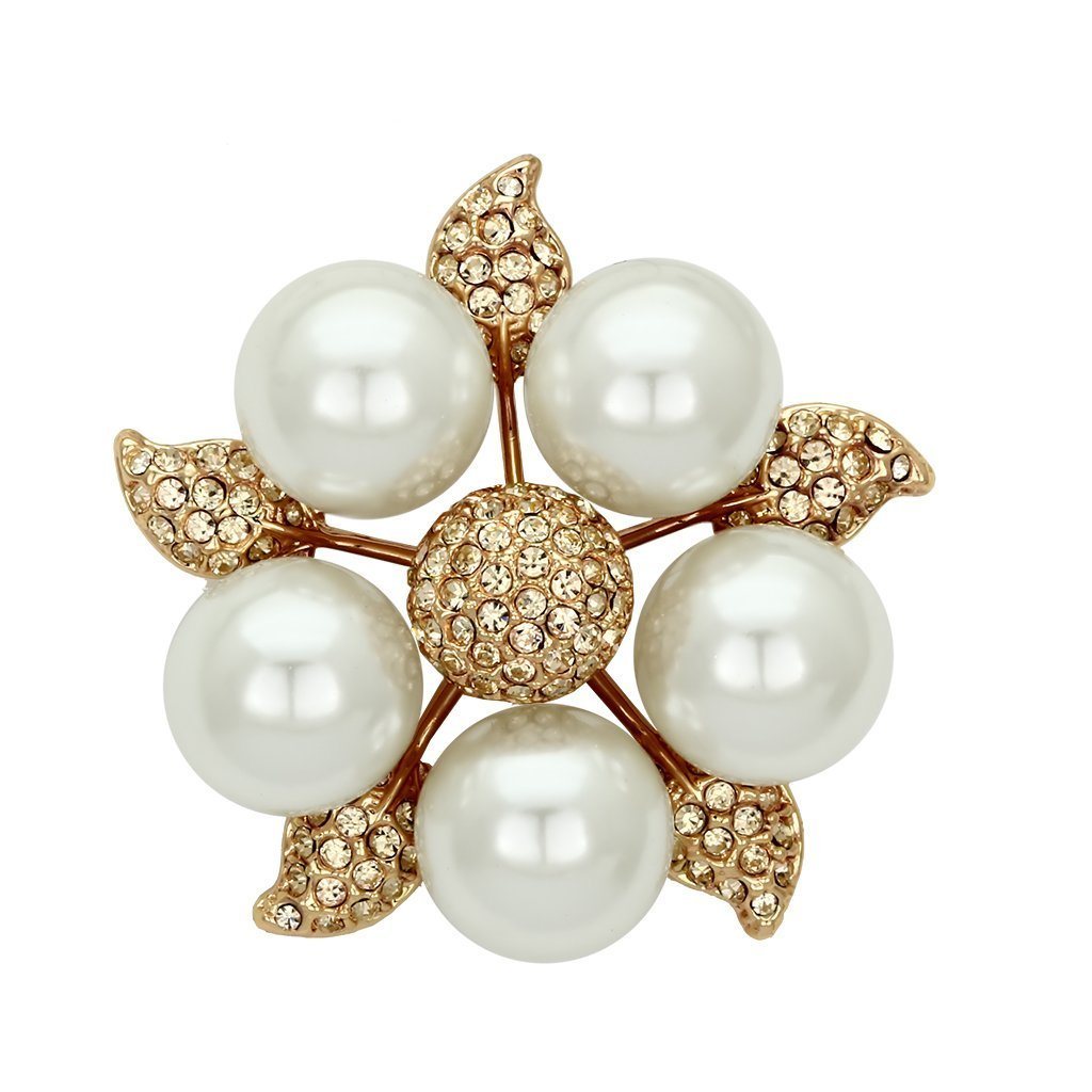 LO2928 - Flash Rose Gold White Metal Brooches with Synthetic Pearl in White