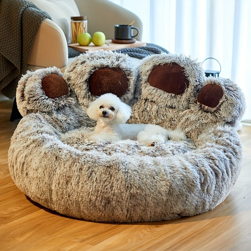 Dog Bed Cat Pet Sofa Cute Bear Paw Shape Comfortable Cozy Pet Sleeping Beds For Small, Medium, And Large Dogs And Cats, Soft Fluffy Faux Fur Cat Cushion