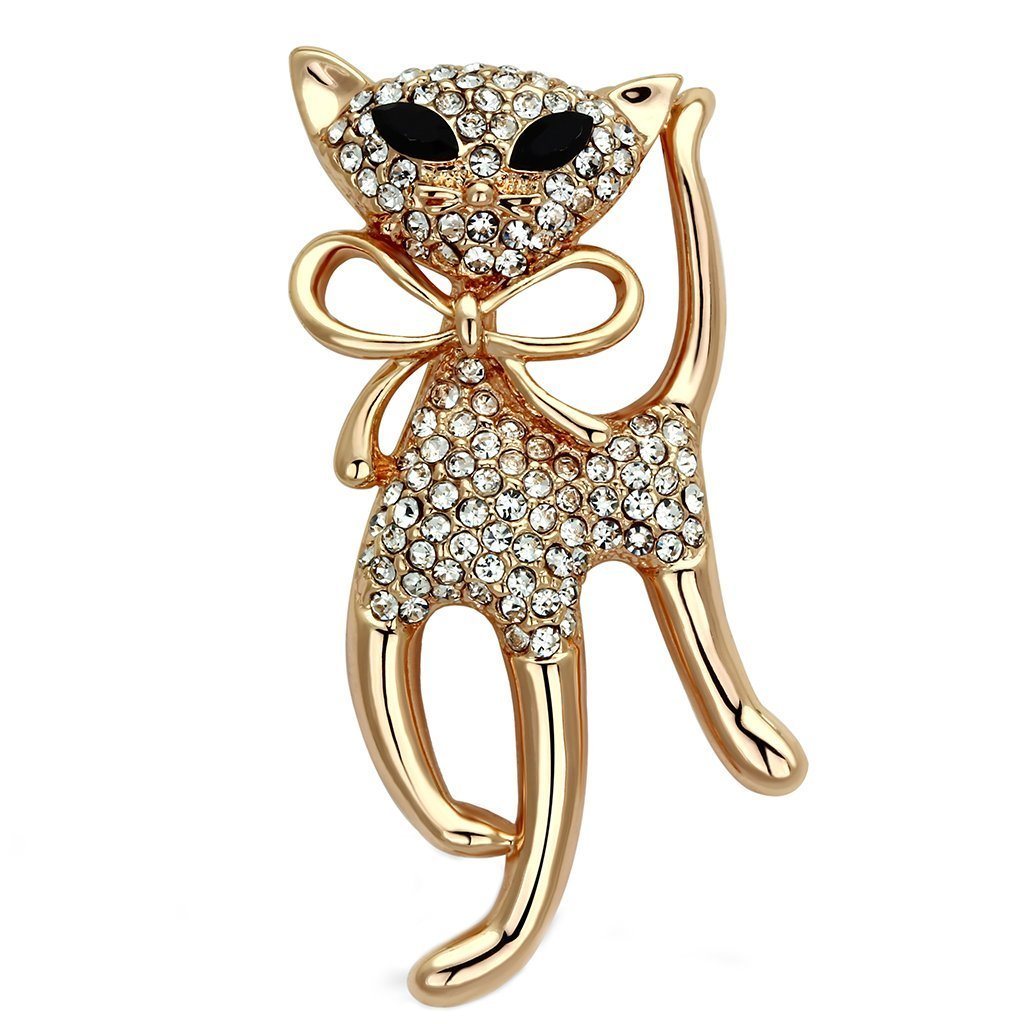 LO2901 - Flash Rose Gold White Metal Brooches with Top Grade Crystal in Jet
