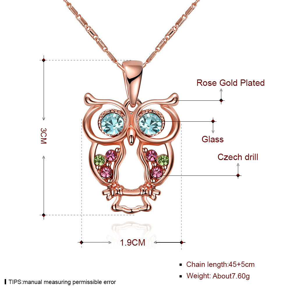 Women Sweater Long Chain Necklaces Cute Animal Owl Pendant Crystal Pendant Necklaces Accessories Plated Rose Gold Jewelry