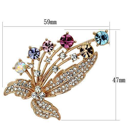 LO2922 - Flash Rose Gold White Metal Brooches with Top Grade Crystal in Multi Color