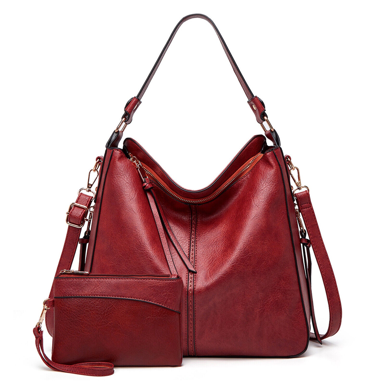 2Pcs/Set Women Large Handbag Lady Hobo Purse Faux Leather Shoulder Crossbody Bag
