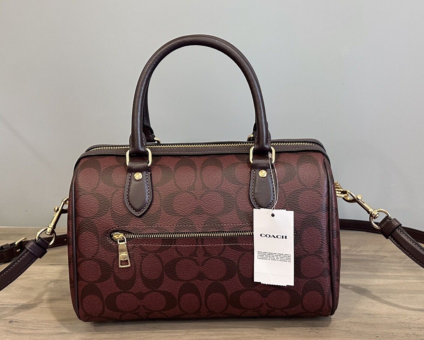 COACH CH280 Rowan Satchel Bag Signature Canvas & Leather Crossbody Oxblood Multi 24Hr Smart