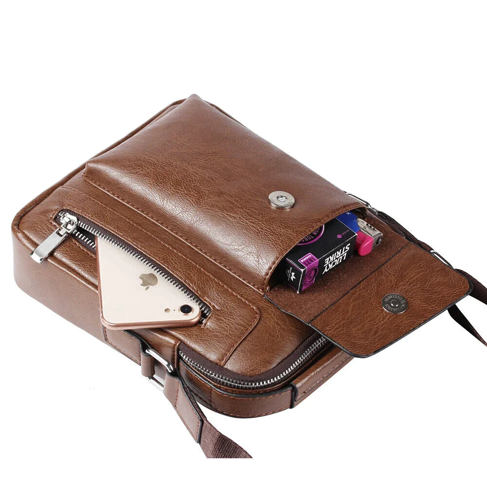 Men's PU Leather Messenger Bag Waterproof Handbag Cross Body Tote Shoulder Satchel 24Hr Smart