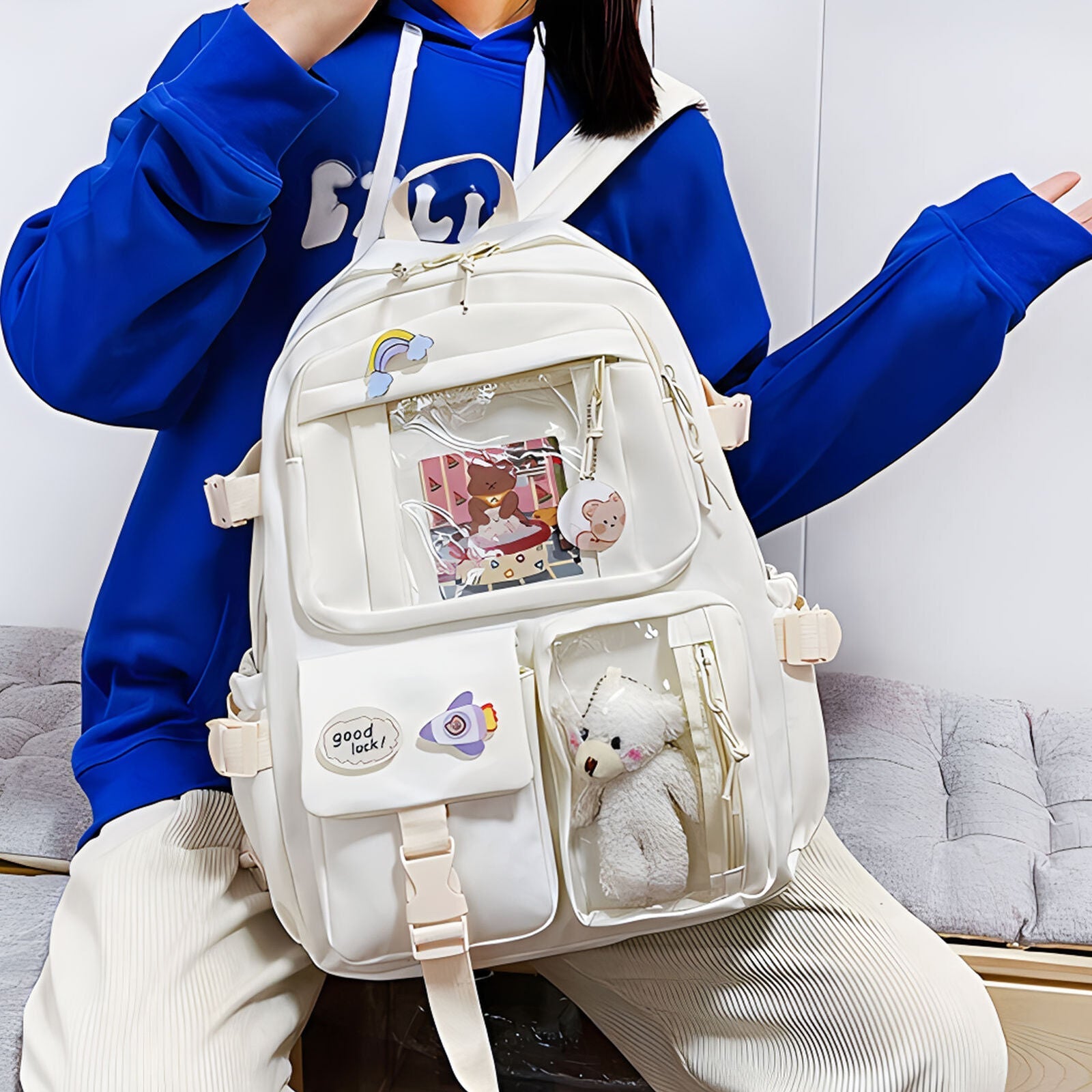 Teens School Backpack Kawaii Cute Bear College Travel Casual Bag for Girls Women 24Hr Smart