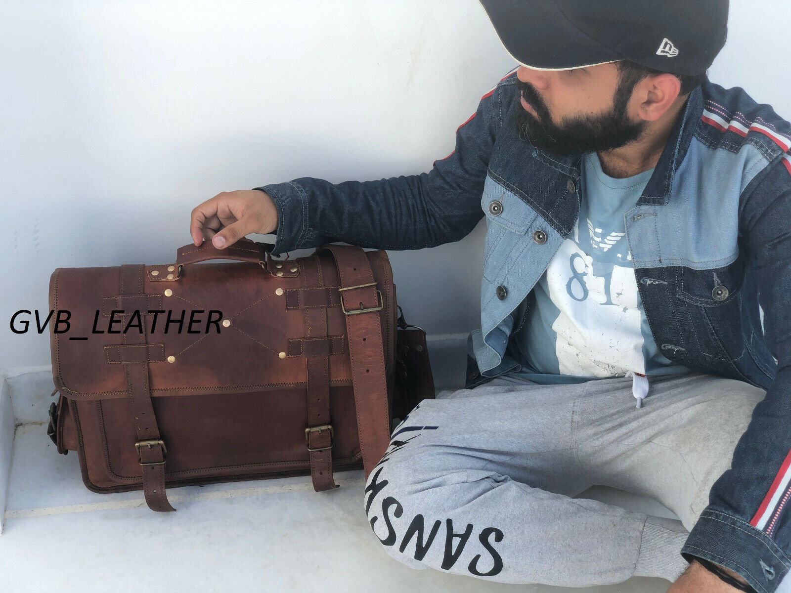 Men Vintage Briefcase Satchel Flap Design Leather Laptop Messenger Bag Shoulder 24Hr Smart