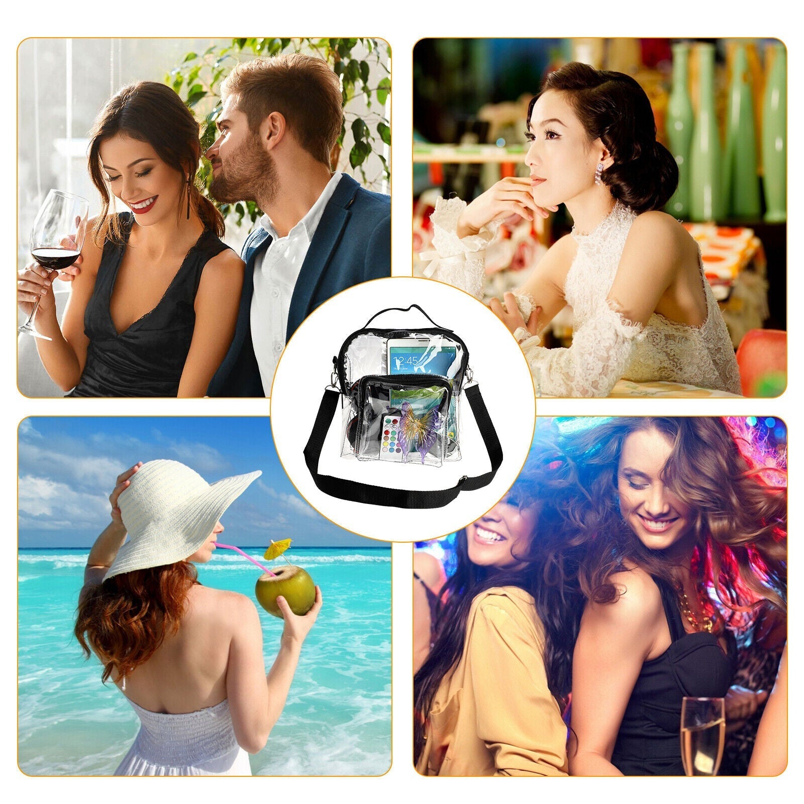 Clear PVC Tote Crossbody Bag Women Transparent Purse Stadium Shoulder Handbag 24Hr Smart