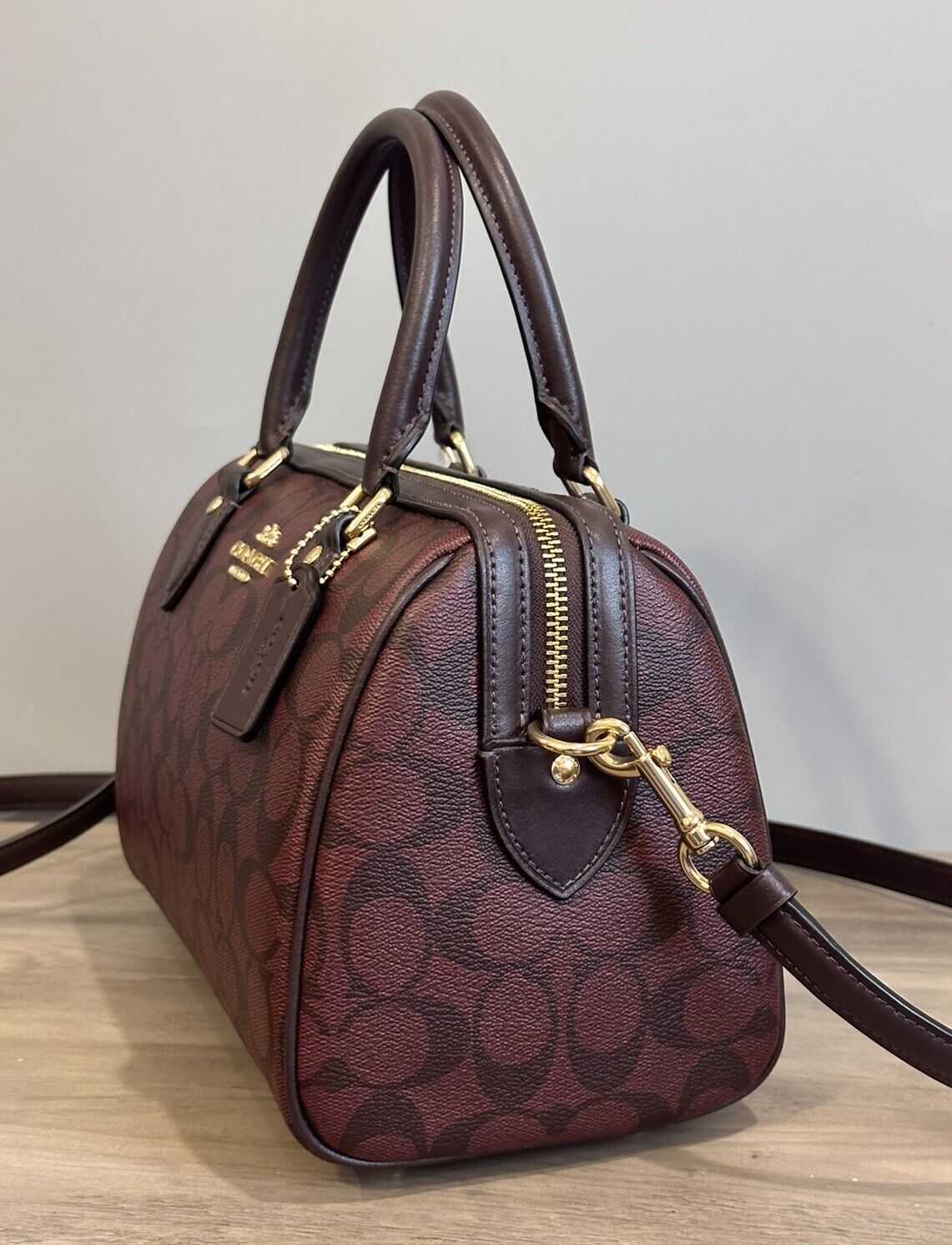 COACH CH280 Rowan Satchel Bag Signature Canvas & Leather Crossbody Oxblood Multi 24Hr Smart