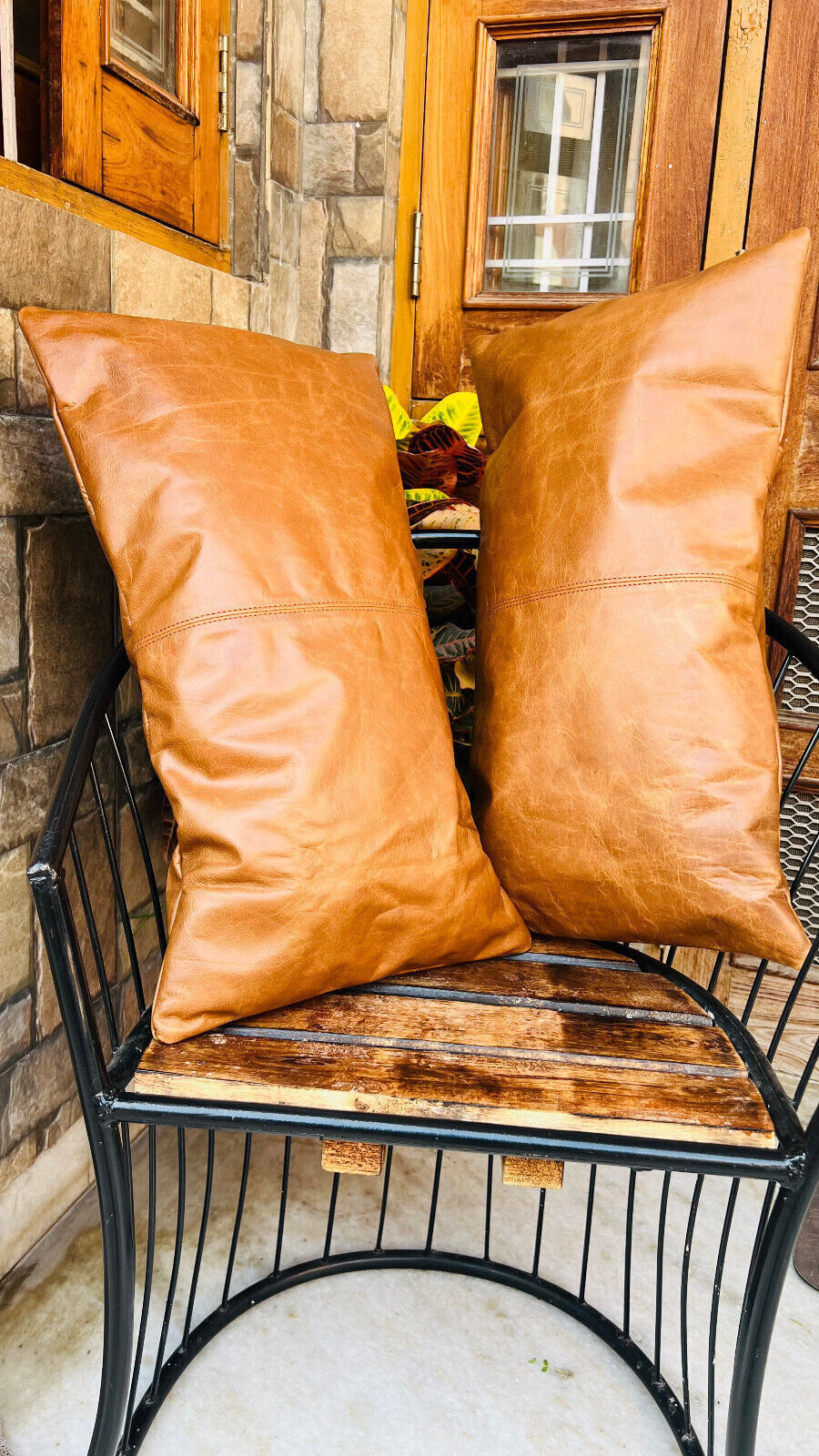 Real Big Leather Throw Pillow Covers, Set of 2 Brown Modern Couch Cushion covers 24Hr Smart