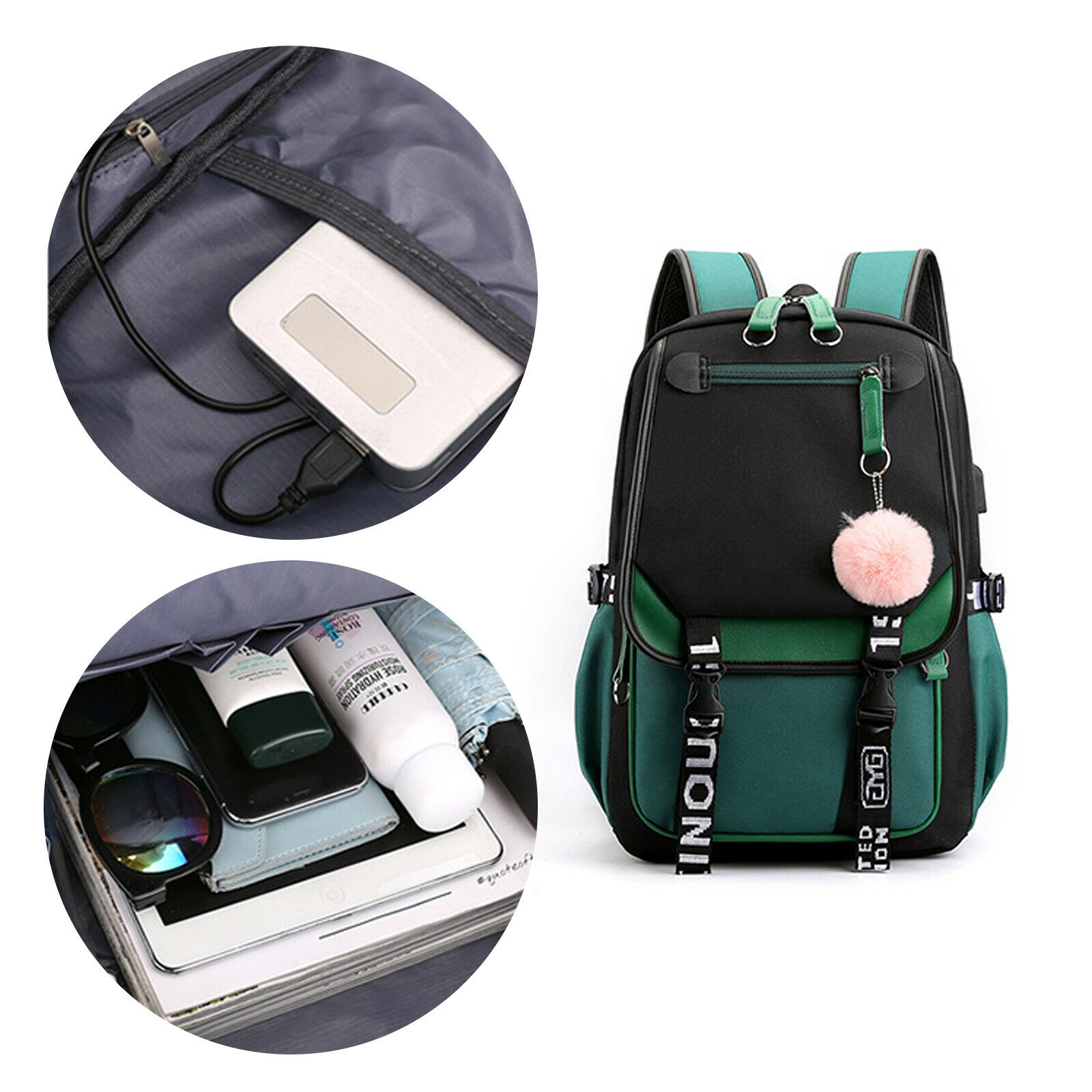 Women School Bag Oxford Waterproof Girls Backpack Rucksack w/ USB Charging Port 24Hr Smart