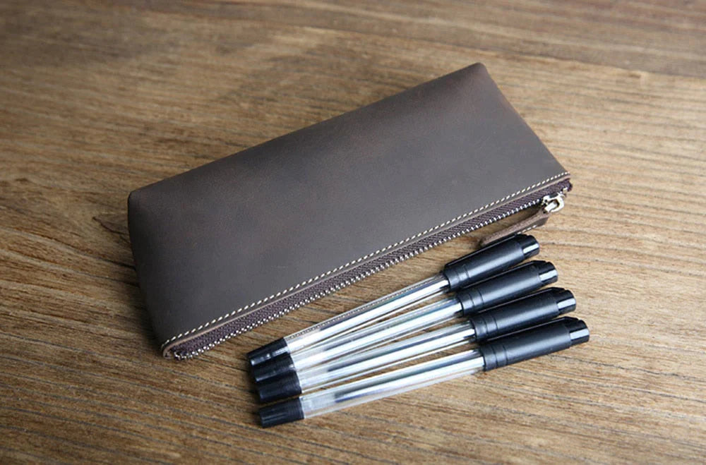 The Pallavi | Handmade Leather Pencil Case - Leather Makeup Bag 24Hr Smart