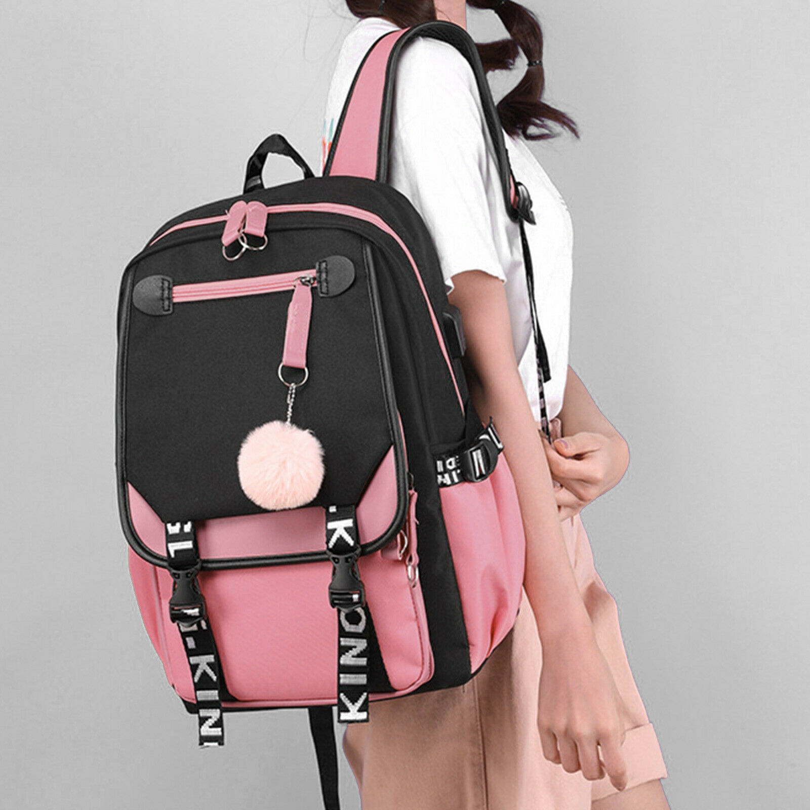 Women School Bag Oxford Waterproof Girls Backpack Rucksack w/ USB Charging Port 24Hr Smart