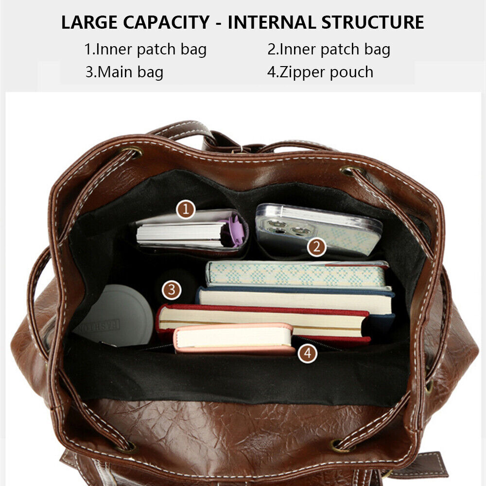 Premium PU Leather Backpack Women Vitange Satchel Rucksack Travel Shoulder Bag 24Hr Smart